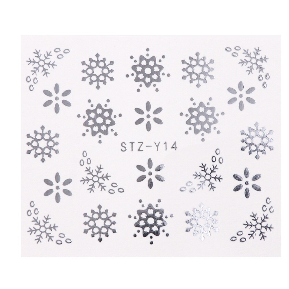 1 st guld silver jul nagelkonst klistermärken vinter snö blomma skjutreglage vatten dekaler för naglar manikyr verktyg lastz-ya -2: Stz -y14 silver
