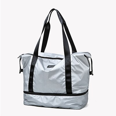 Sacos de ginásio para mulheres com compartimento de sapato esporte ginásio saco com bolso molhado novo femal yoga duffel sacos de viagem ao ar livre sacos de bagagem: Silver