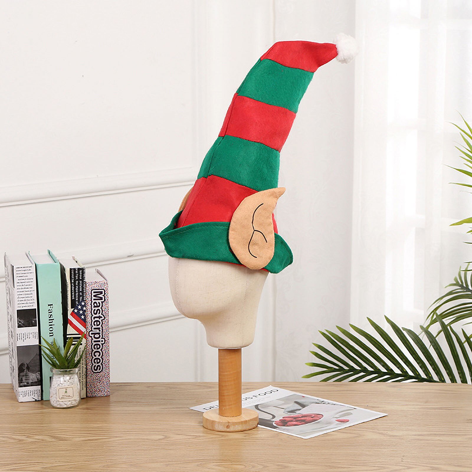 Christmas Elf Hat With Ears Clown Hat Red And Green Striped Hat Christmas Party Decorations Ornament For Women And Men #T1P