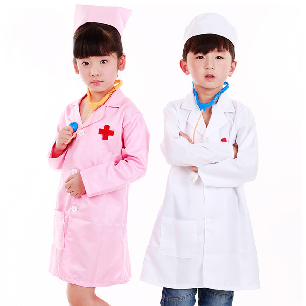 freundlicher Jungen Mädchen Arzt Chirurg Cosplay Kleid hoch Mantel w/Deckel Krankenschwester Spielen Outfit