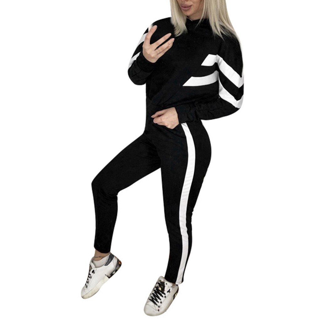 Welle Neue Anzug Set Frauen Trainingsanzug Zwei-stück Stil Outfit Sweatshirt Sport Tragen: Black / L