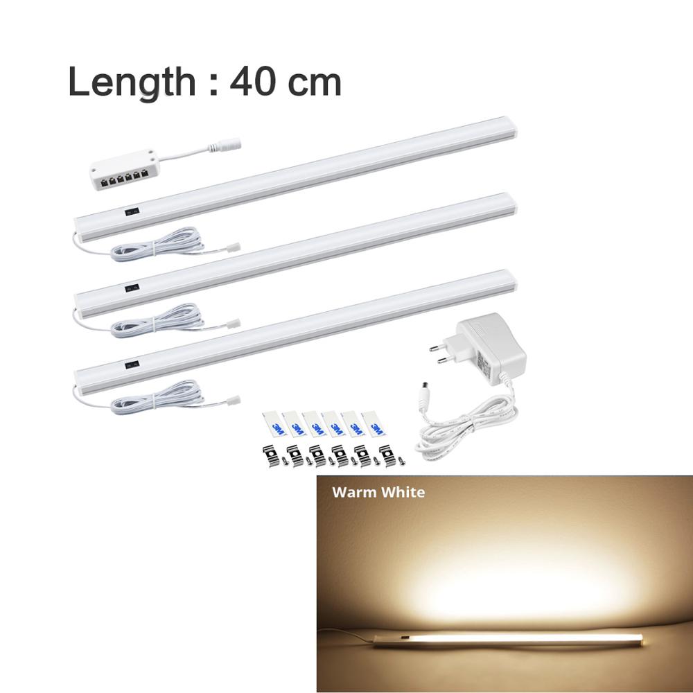 2 st led-lampa för kök handscanningslampa med eu-kontakt 12v- handssensoromkopplare led-lampa styv barlampa för sovrumsgarderobslampa: Vit 40cm x 3 st
