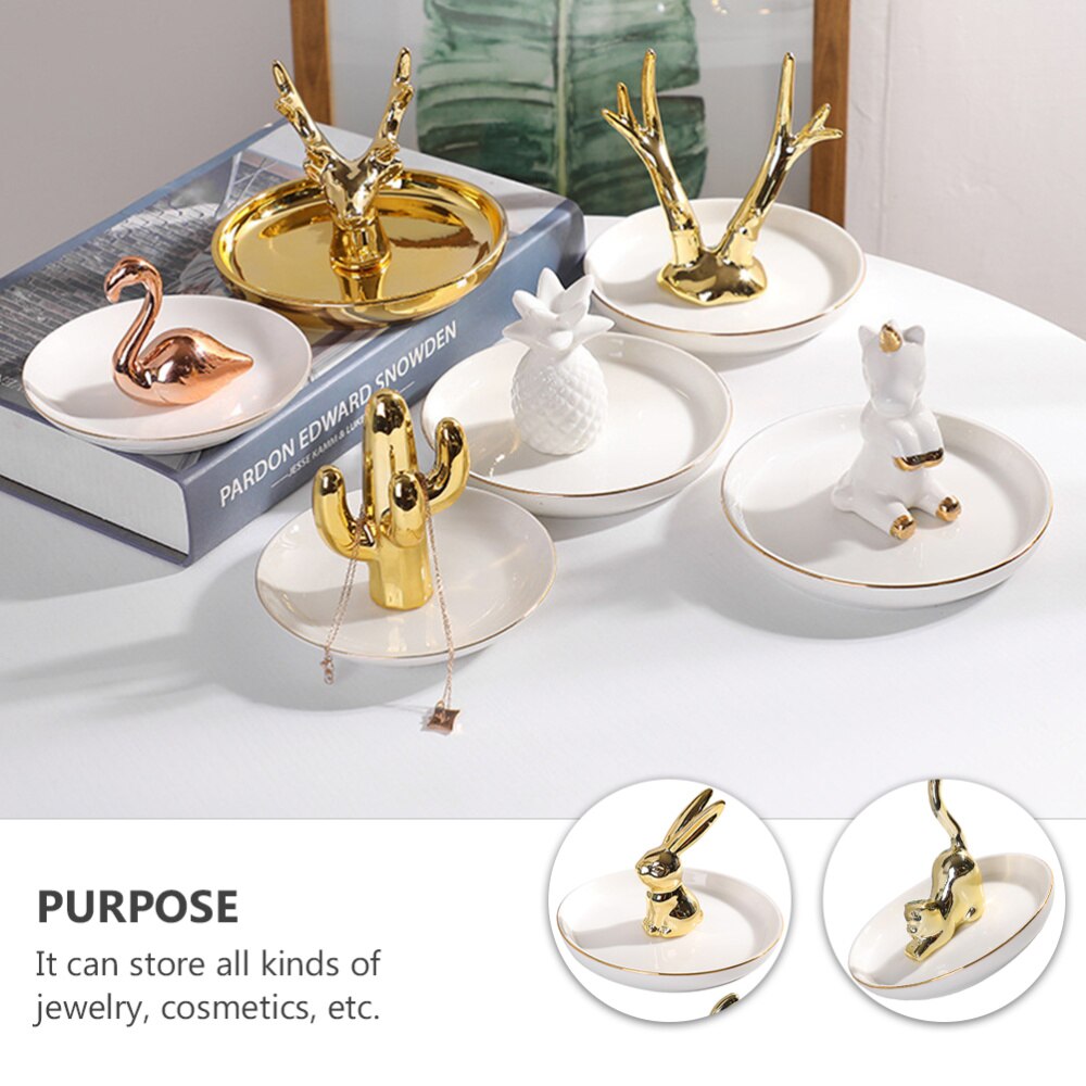 2pcs Ceramic Display Storage Plates Jewelry Storage Trays for Home (Golden)
