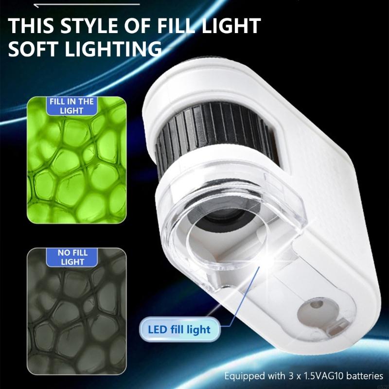652f Precisiones Altas Microscopio Pequeño con Illumina LED Microscopio portátil Herramienta investigación científica Joyería