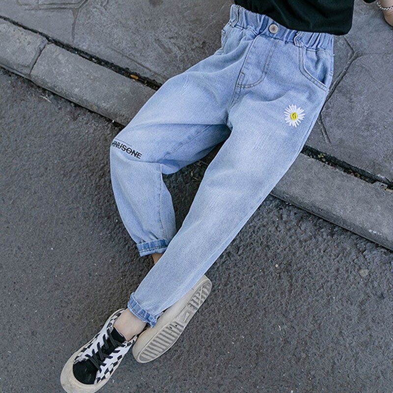 Pantalones vaqueros holgados e informales para niña, pantalón lavado, ropa de otoño para niña de 3, 8, 10, 12 y 14 años