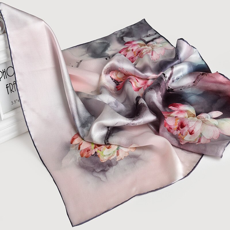 Silke firkantet tørklæde til kvinder print bandana naturlig silke tørklæde tørklæde lille suqare silketørklæde hår tørklæder 65 x 65cm: Farve 16