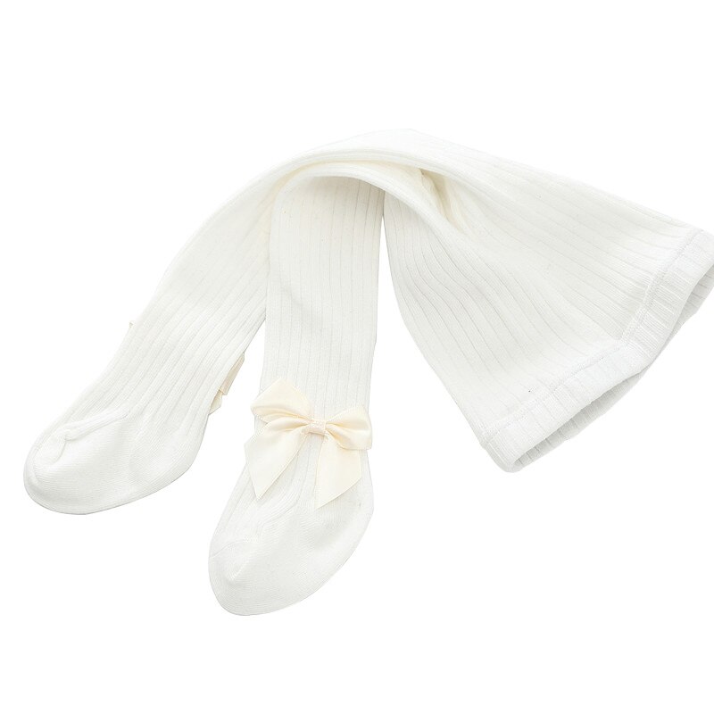 Nette Bowknot Baby Mädchen Strumpfhosen Weiche Baumwolle freundlicher Strumpfhosen Einfarbig Baby Mädchen Zeug Frühling Herbst Kleinkind Kleinkind Strümpfe: Weiß