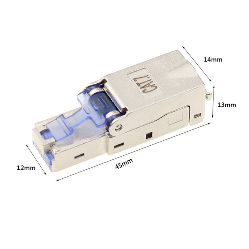 CAT7 RJ45 Connector Toolless Ethernet Plug Rj 45 Conector CAT 7 Zinc Alloy Metal Shielded 10G Network Modular Crystal Head Blue