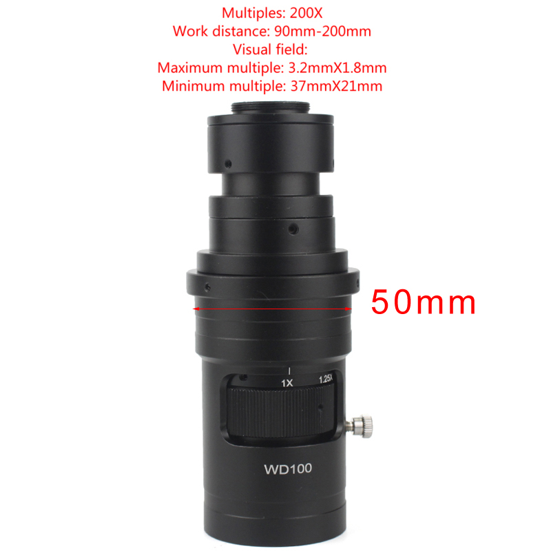 Adjustable Magnification 100X 130X 180X 200X 300X 360X 500X Zoom C Mount Lens For HDMI VGA USB Industry Video Microscope Camera
