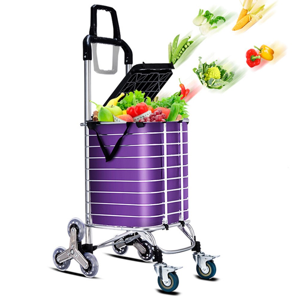 B-LIFE Folding Shopping Cart with Cover Moving Chair Portable Grocery Utility Lightweight Stair Climbing Waterproof Canvas Bag