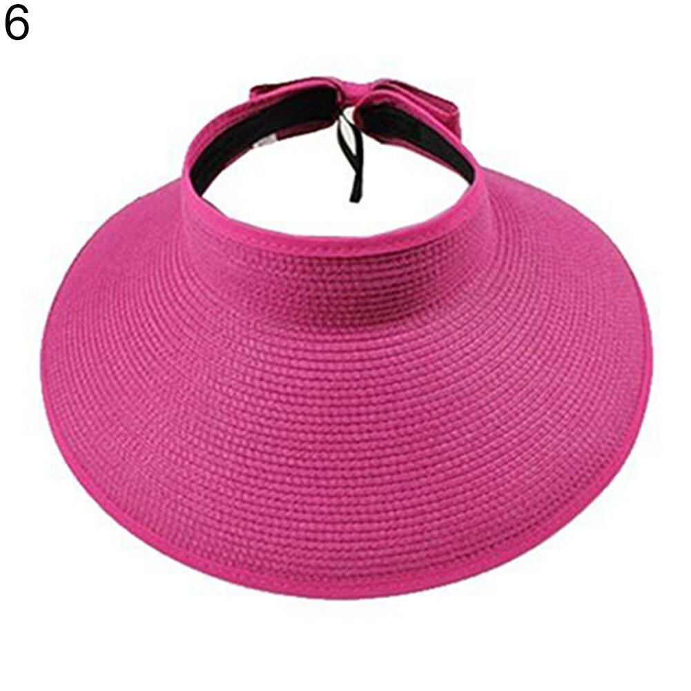 Women's Summer Wide Brim Roll Up Foldable Sun Beach Straw Braid Visor Sun Hat: Black