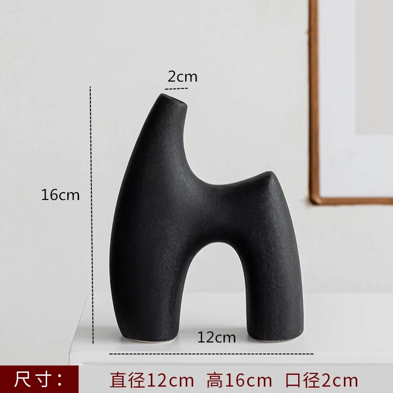 Nordic decoração casa vaso de flores preto e branco arte cerâmica minimalismo flores secas arranjo acessórios b & b ornamento: Borgonha