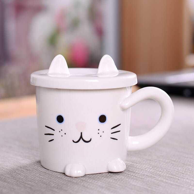 Kat tegneserie keramisk kaffekrus med låg kopholder børne drikke tumbler mælk juice tekop kopper og krus sæt