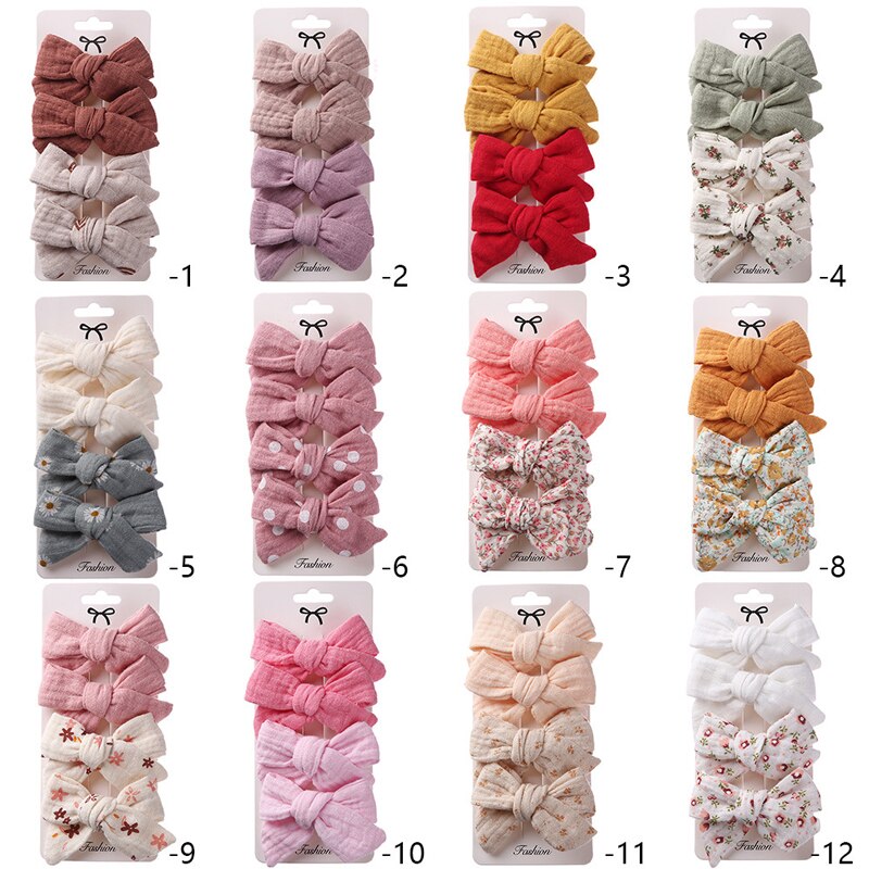 Pinzas para el pelo para niña, ganchos de algodón para bebé, accesorios bohemios, horquilla bonita para niña, 4 unids/set por juego