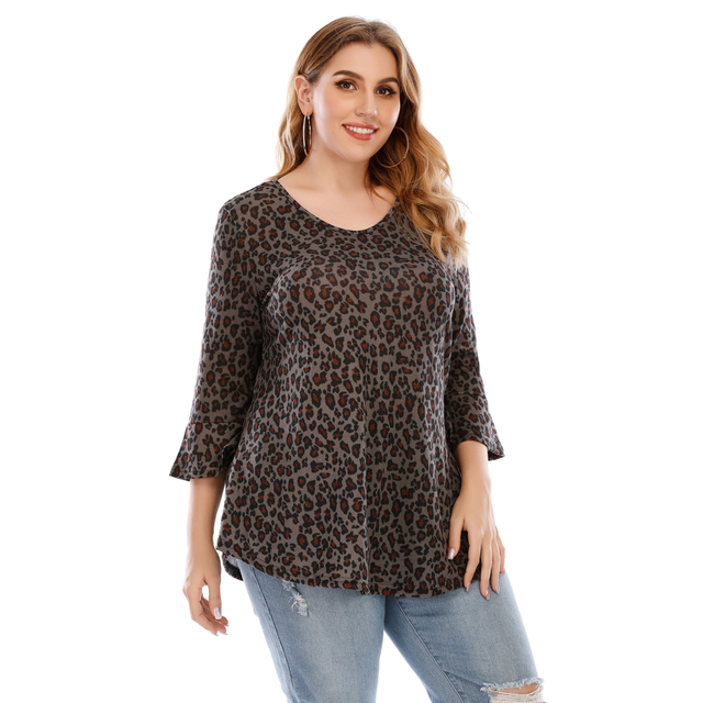 Jhbeute Luipaard Print T-shirt Plus Size Dames Elegante Casual Vrouwen Top Lange Mouw Herfst Tees Shirt Truien Blouse: 5XL