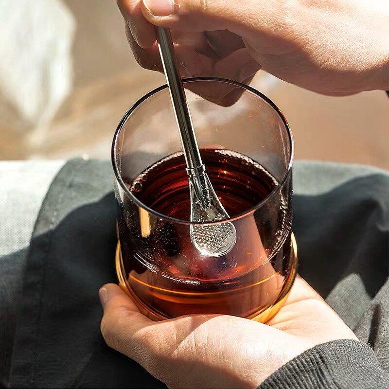 2 in 1 Coffee Straw spoon Stainless filter Spoon Teaspoon Dessert Snack Scoop Ice Cream Mini Spoons Tableware