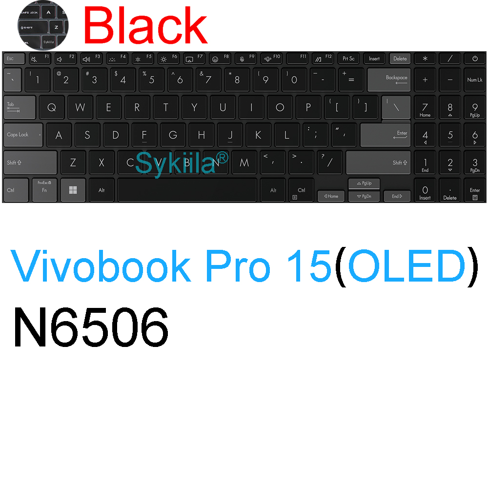 Housse de clavier pour ASUS Vivobook 15 Pro 15X OLED GO S S15 N6506 S5507 S5506 M5506 X1505 M1505 K3504, coque de protection en Silicone: Black