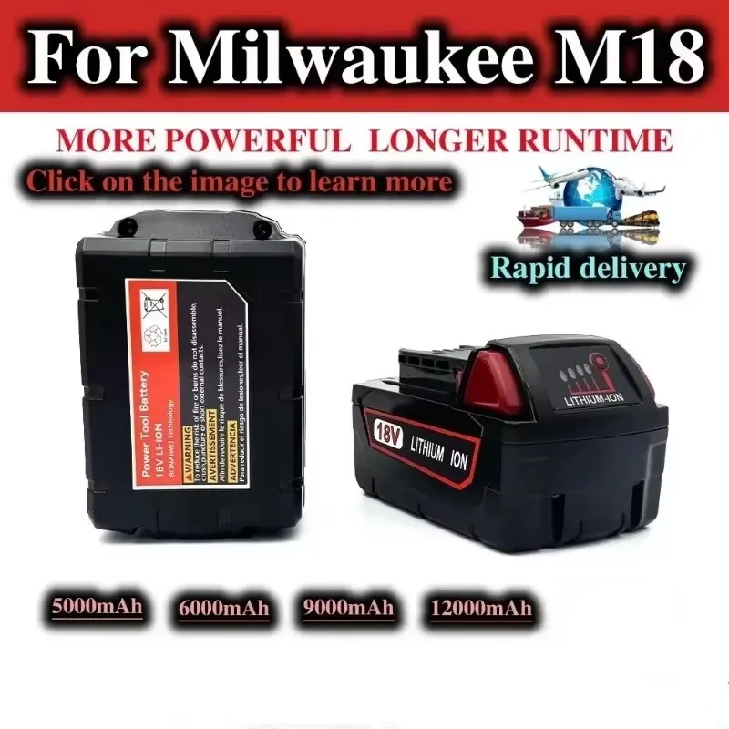 Para bateria de ferramenta elétrica milwaukee m18, carregador, br, xc, 18v, 5000mah-12000mah m18b5, 48-11-1860, bateria 18650 10c integrada