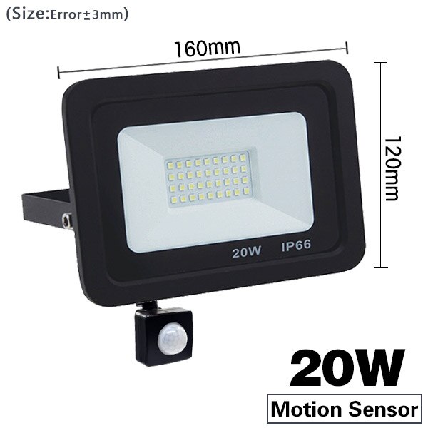 Reflector LED con Sensor de movimiento 100W 50W 30W 20W 10W foco de luz Led de inundación al aire libre 220V IP66 lámpara de pared al aire libre Luz de inundación: Motion Sensor 20W