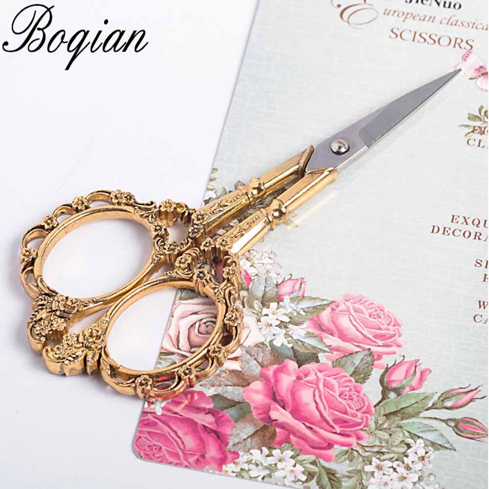 BQAN 4 Farben Europäischen Jahrgang Blumen- aufbringen Schere Nagel Kunst Folie Cutter Näherin Blüte Schere Antike NäHenne Stoff Werkzeug: Gold