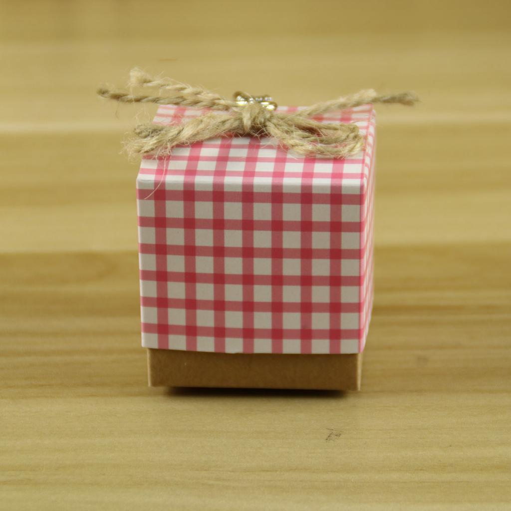 50Pcs Pink Square Cube Kraft Paper Candy Packing Box with Lid Wedding Supplies