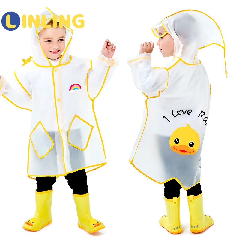 LINLING Cute Kids Outdoor Raincoat Waterproof Rain Poncho Clear Transparent Cartoon Panda Children Student Protective Cover P650