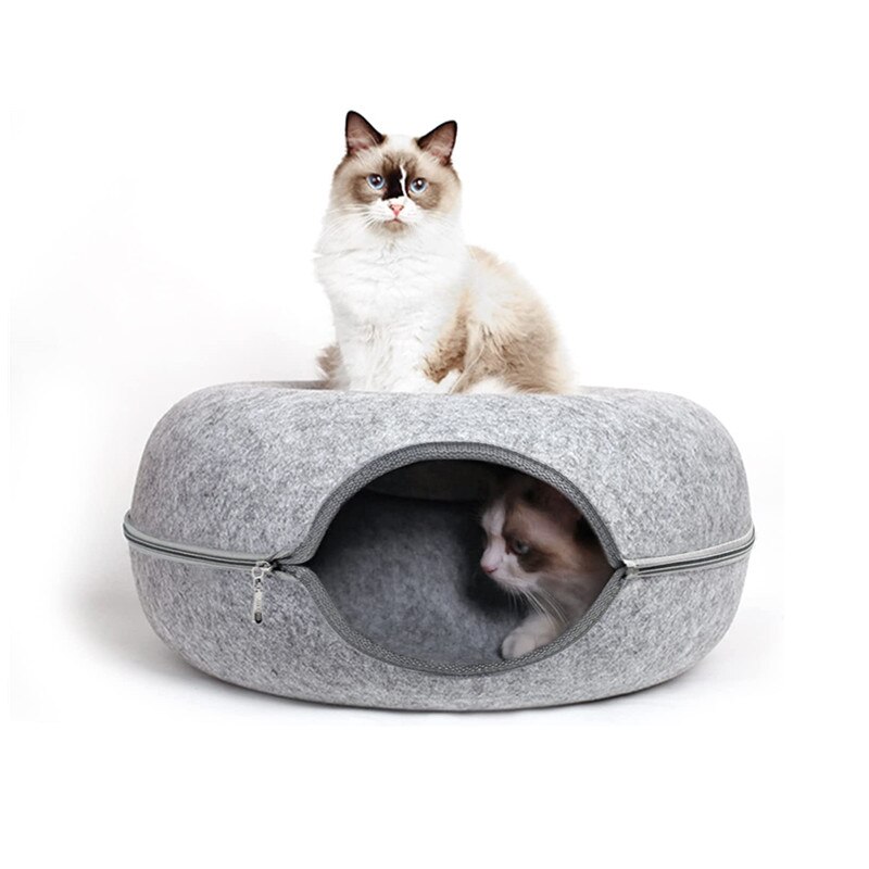 Trendy katteseng til indendørs katte kat tunnel og rund donut seng stor kat hule seng kat hård filt lynlås pude til alle årstider