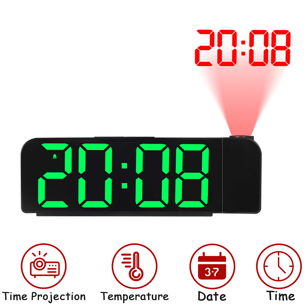 Xiaomi 180 ° Rotatie Projectie Wekker 12/24H Led Digitale Klok Usb Lading Plafond Projector Wekker Slaapkamer Desktop: green