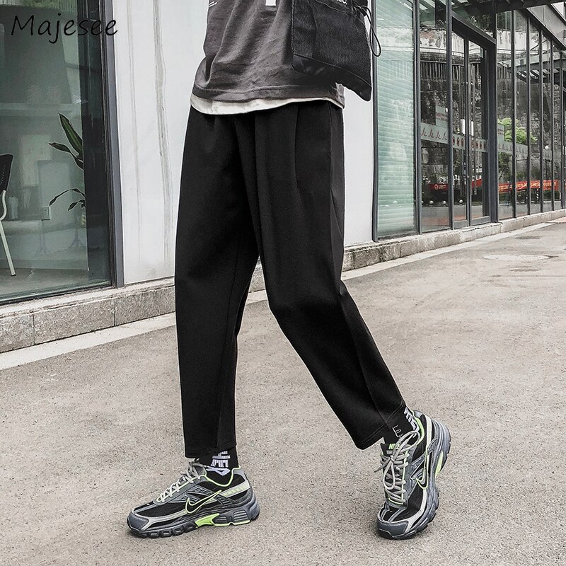 Pantalones de hombre Streetwear estilo coreano de alta negro Casual liso simple All Match Mens de talla grande tobillo-longitud pantalones de chándal Chic