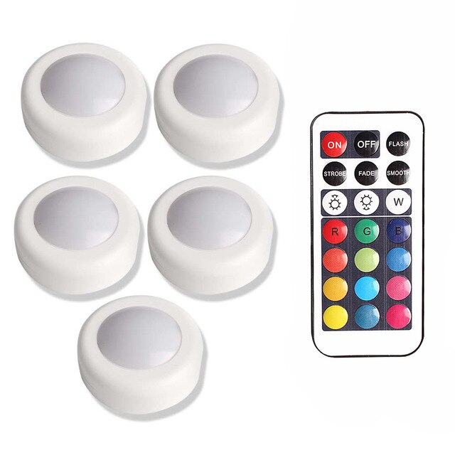 Dimmable RGB LED Lights Kitchen Lamp Touch Sensor Wardrobe/Closet/Cabinet Night Light Puck Light with Remote Controller 12 Color: 5 Lamp 1 Controller
