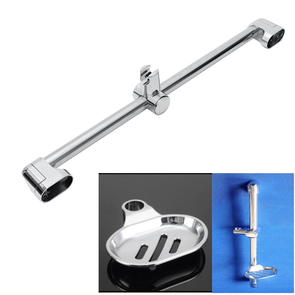 61cm rustfrit stål krom bruser riser rail sæt justerbar bruser skydestang til badeværelse brusehoved holder stigerør beslag