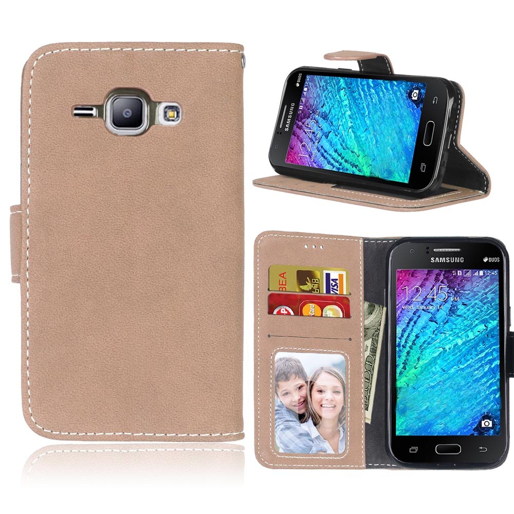 Voor Samsung Galaxy J1 J1 J100 J100F J100H Leather Wallet Flip Cases Siliconen Telefoon Cover Voor Samsung J1 SM-J100FN coque: Beige