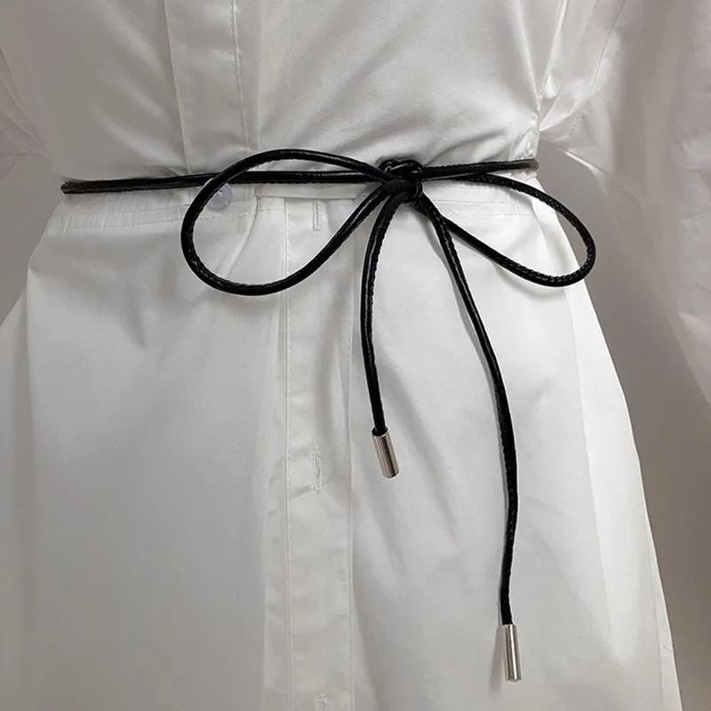 Cinturón de cadena de cintura de cuerda de cuero para mujer, corbata de decoración Simple, 156cm de longitud, cuerda de cintura anudada, pretina de cordón Vintage