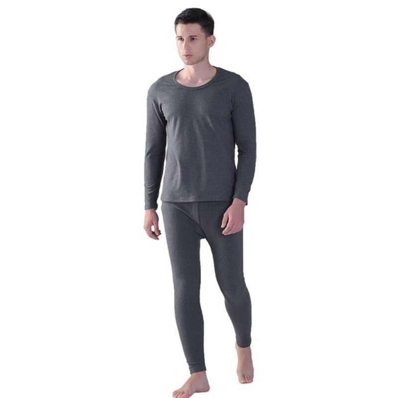 Ropa interior térmica holgada de algodón para hombre, traje de pantalones largos con cuello redondo, 7Xl talla grande, para Otoño e Invierno: Dark Grey / 7XL