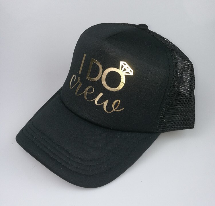 C &amp; Fung I Do Crew-gorros de camionero con letras doradas, sombrero de malla con letras I DO, para boda, novia, escuadrón, favores de nupcial, sombrero de equipo, de dama de honor