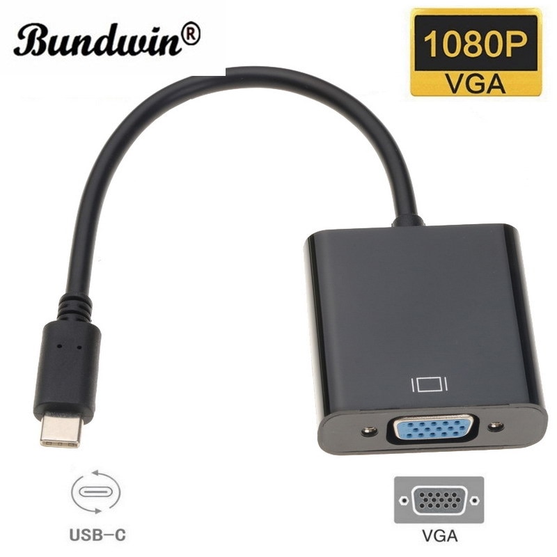Bundwin Type C Male Naar Vga Vrouwelijke Adapter Kabel USB-C Naar Vga Adapter Usb 3.1 Converter Voor Macbook