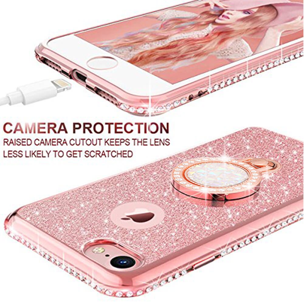 LAPOPNUT Rhinestone Glitter Cover Case for Iphone 11 Pro Xs Max X Xr 8 7 Plus 6 6s 5 5s SE Magnetic Finger 360 Ring Back Cover