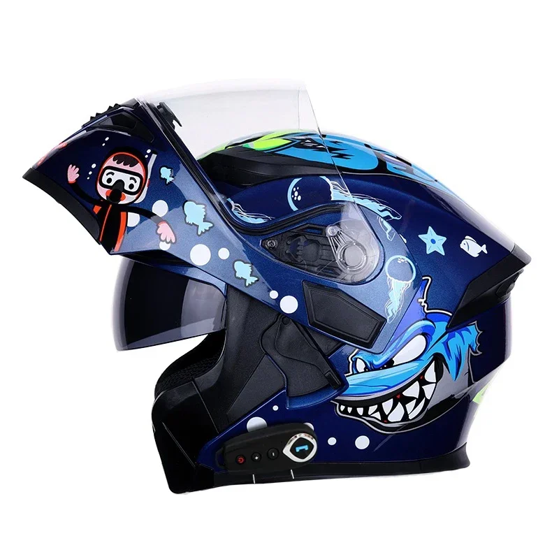 Bluetooth Helmet Flip Up Visor Dual Lens Casco Moto Cool Motorcycle Helmet Full Face Casco Black Motorbike Helmets Modular