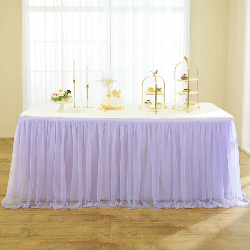 White Tulle Table Skirt Rectangle/Round Tables Ruffle Semi Sheer Tablecloths for Wedding Bridal Shower Birthday Party Decoration: 140*140cm / MINT GREEN