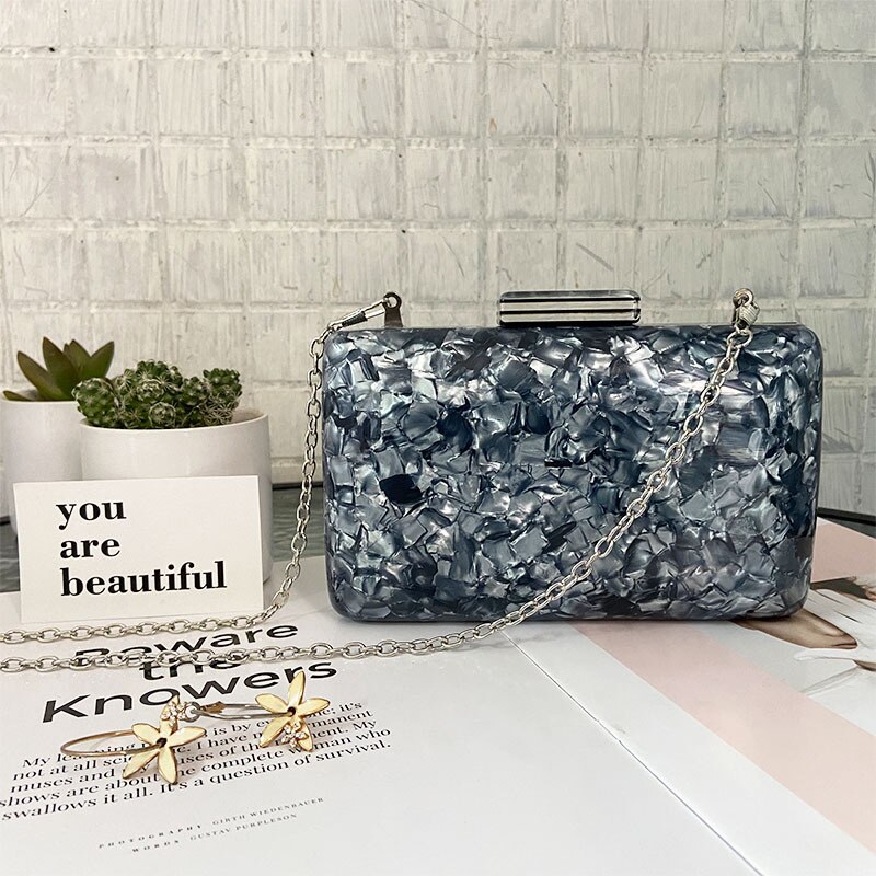 Nova moda sacos de acrílico concha noite embraiagens pearlescent bolsa de ombro das senhoras caixa festa baile casamento bolsas bolsas bolsas: Black