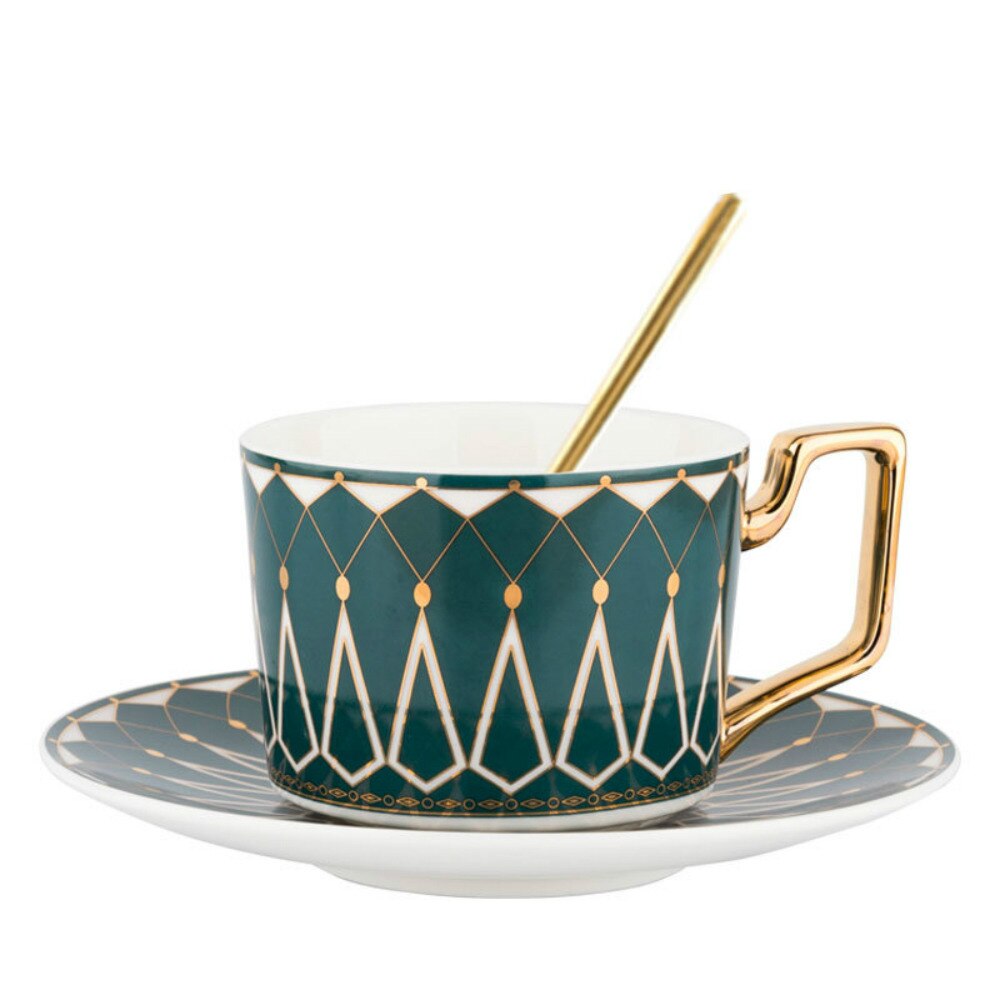Tasses à café en porcelaine | Service à thé de l'après-midi anglais, tasses à thé noir de 220ml avec cuillère, ensemble de thé anglais, pour ami,: Green