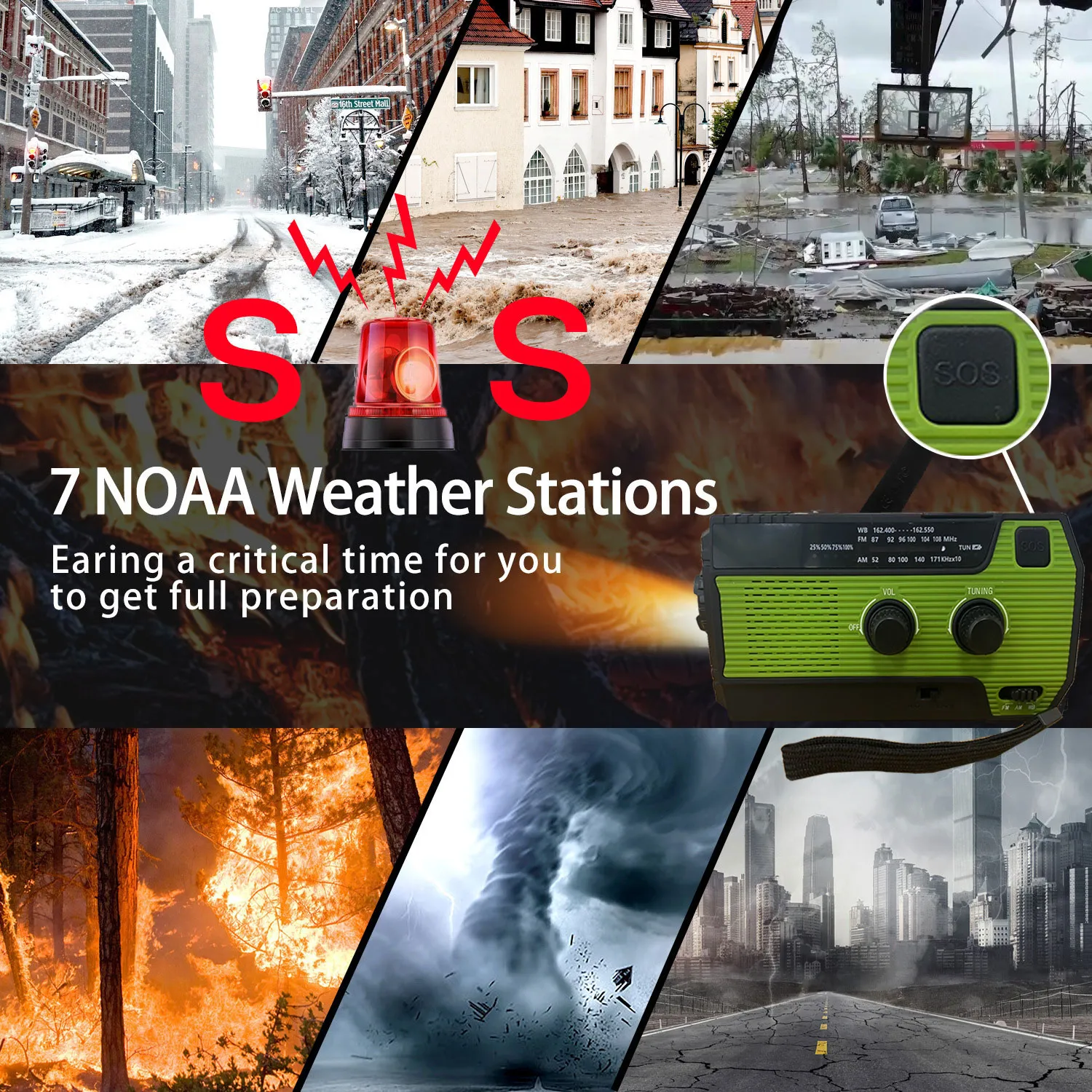 4000 mAh Weer Nood FM-radio Power Bank Handslinger Solar USB Opladen FM-radio AM NOAA LED-zaklamp Leeslamp