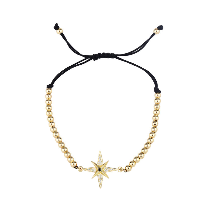 Witte & Zwarte Cz Stenen Starburst Bedelarmband Vrouwen Meisje Zirkonia Kristal Rood Koord Achtpuntige Ster Lichte Sieraden Cadeau: Goud-kleur
