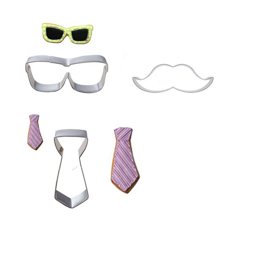 3 teile/satz Schnurrbart Krawatte Sonnenbrille Rahmen Metall Cookie Schneider Backformen Kuchen Dekorieren Keks Stempel Küche Backen Zubehör