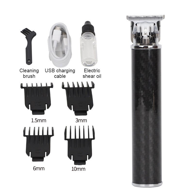 Electric Pro T-outliner Trimmer Men Hair Clipper Carving Carbon Fiber Metal Powerful BM88: Black