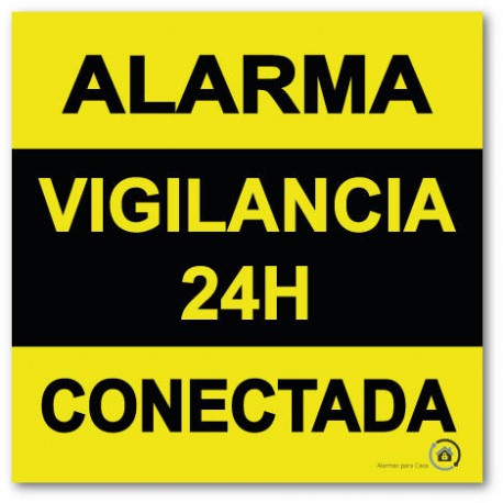 Cartel autoadhesivo disuasorio alarma 15x15 Alarma Conectada Videovigilancia 24H rotulo rojo en castellano