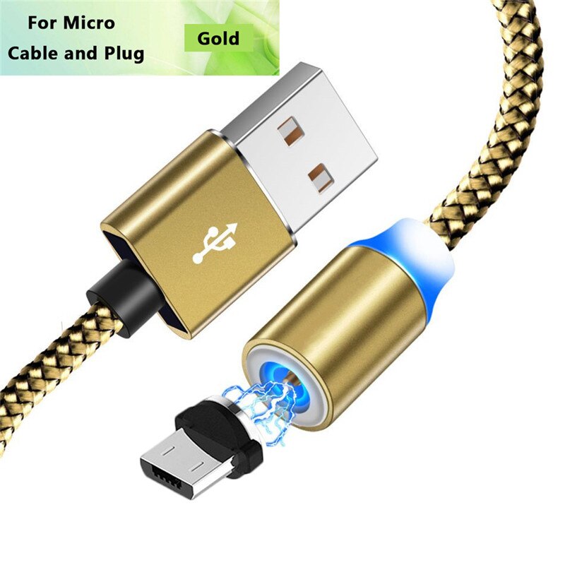 Micro usb magnetisk kabel type c magnet opladerledning til samsung  s7 j7 j6 j4 a3 a5 a7 huawei  p20 lite redmi 8 note 5 6 7 pro: Guld mikro kabel