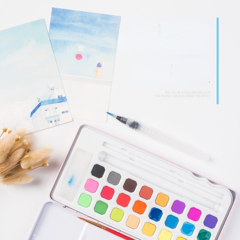18/24 Color Tin Box Solid Watercolor Paint Set Beginner Sketch Painting Art Learning School Supplies