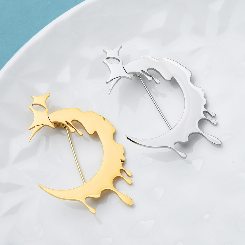 Wuli&Ampere;Baby edelstahl-mondbroschen für damen und herren, 2-- farbig, kunstvoll gestaltet, mond- und sternenbrosche, Party- und freizeitschmuck