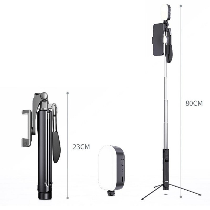 Mobiltelefon anti-ryste stabilisator kamera stativ folde gimbal udendørs sports selfie stick beslag: 80cm dobbelt lys